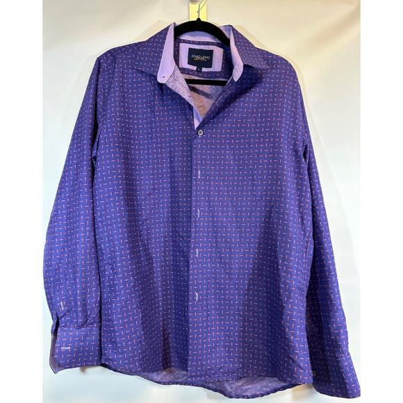 Azaro Uomo Other - Azaro Uomo Button Up Shirt Men L Purple Geo Print LS Casual Flip Cuff D33